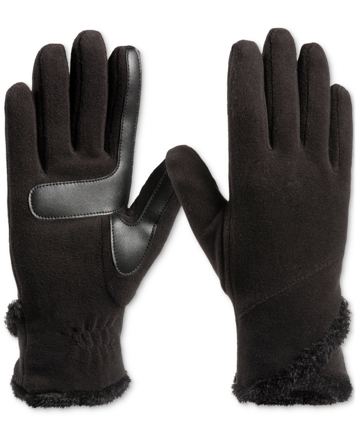Isotoner Signature Women's Stretch Fleece Overlap Water-repellent Gloves In Black