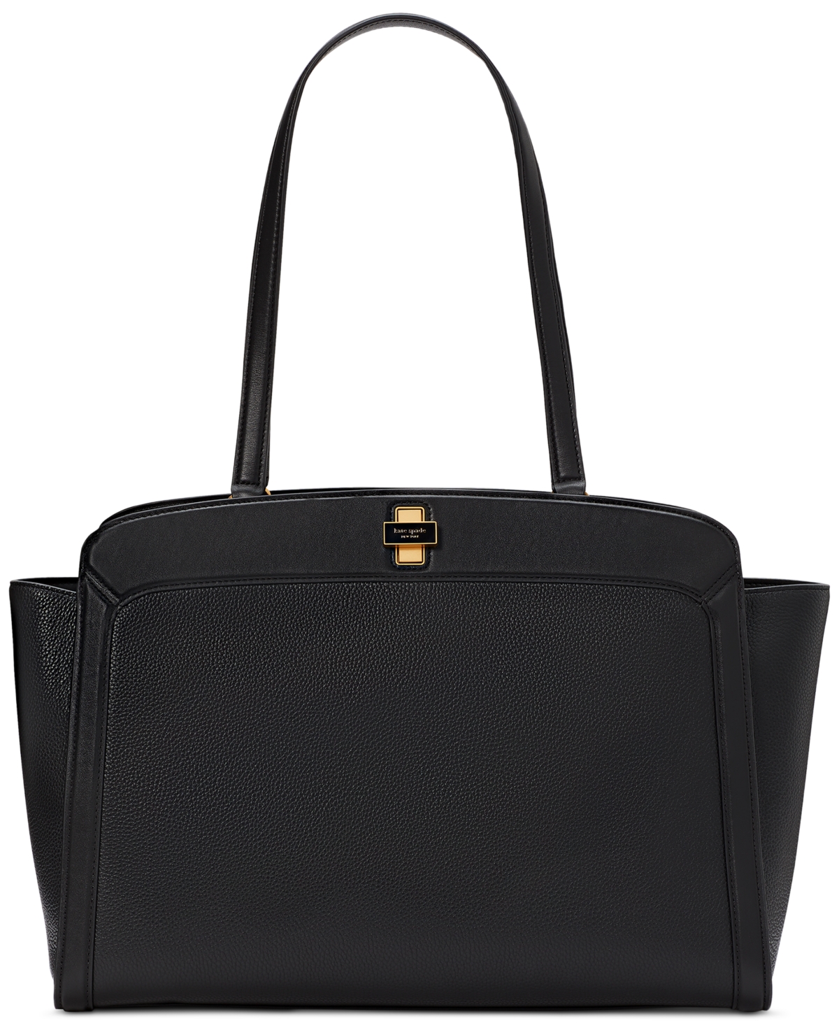 Pebbled and Smooth Leather Large Work Tote - Black