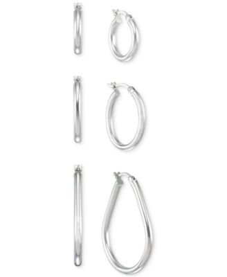 Set of Three Hoop Earrings in 14k Yellow Gold Vermeil and Sterling Silver