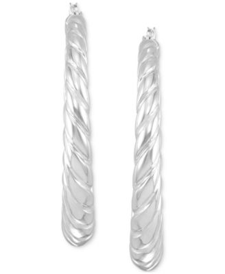 Graduated Textured Medium Hoop Earrings in 14k Gold-Plated Sterling Silver, 40mm