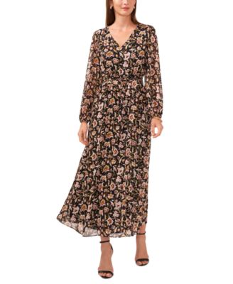 MSK Women's V-Neck Belted Long-Sleeve Maxi Dress Macy's
