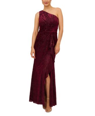 Adrianna Papell - Women's One-Shoulder Velvet Burnout Gown