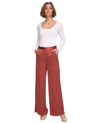 DKNY - Women's Satin Mid-Rise Wide-Leg Pants