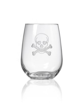 Skull and Crossbones Stemless Wine Tumbler 17oz - Set of 4 Glasses
