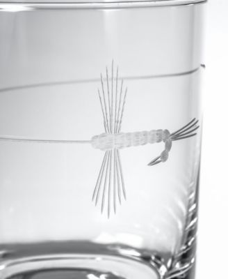 Fly Fishing Double Old Fashioned Glass 13oz - Set of 4 Glasses