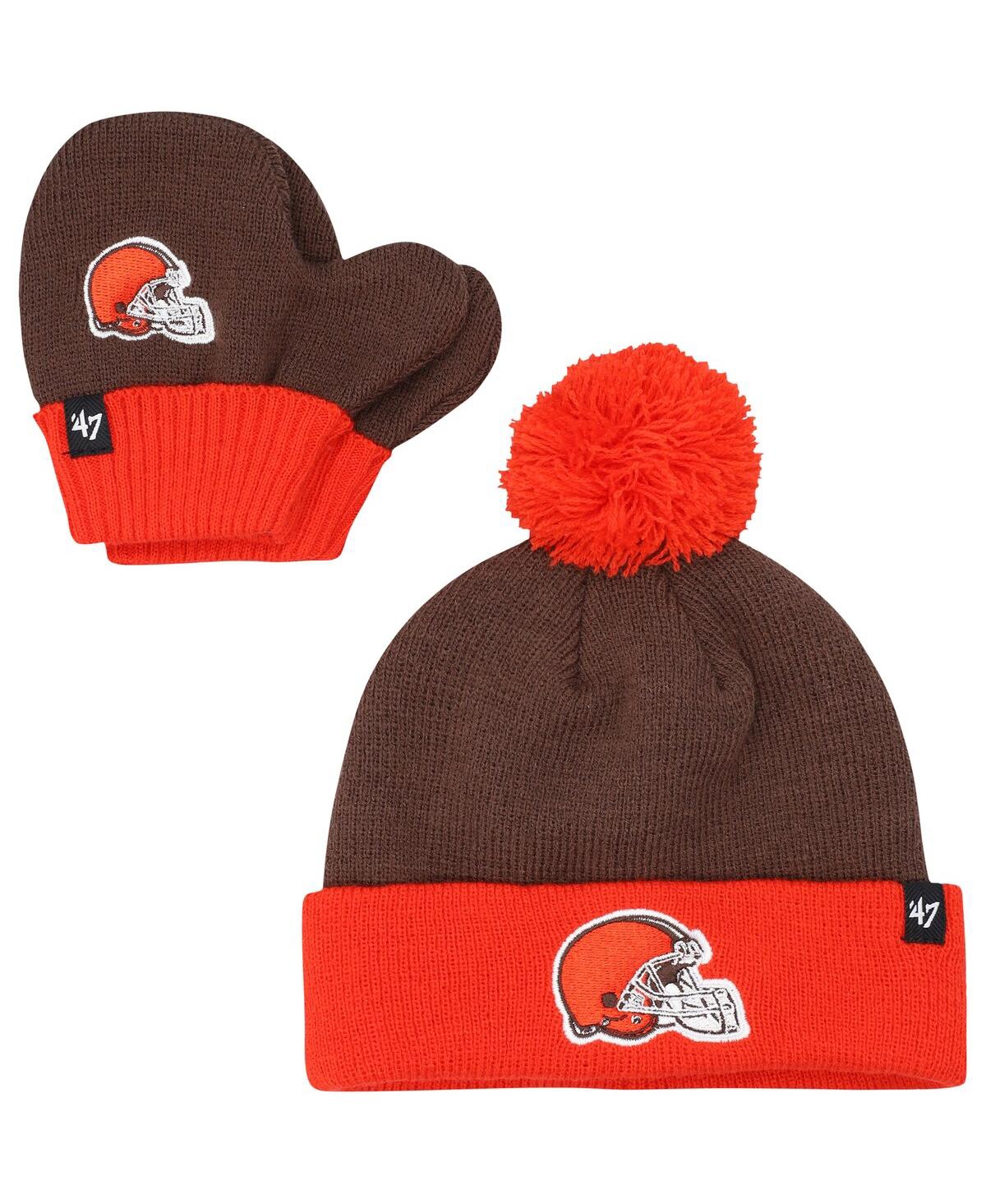 Shop 47 Brand Infant Boys And Girls ' Brown, Orange Cleveland Browns Bam Bam Cuffed Knit Hat With Pom And  In Brown,orange