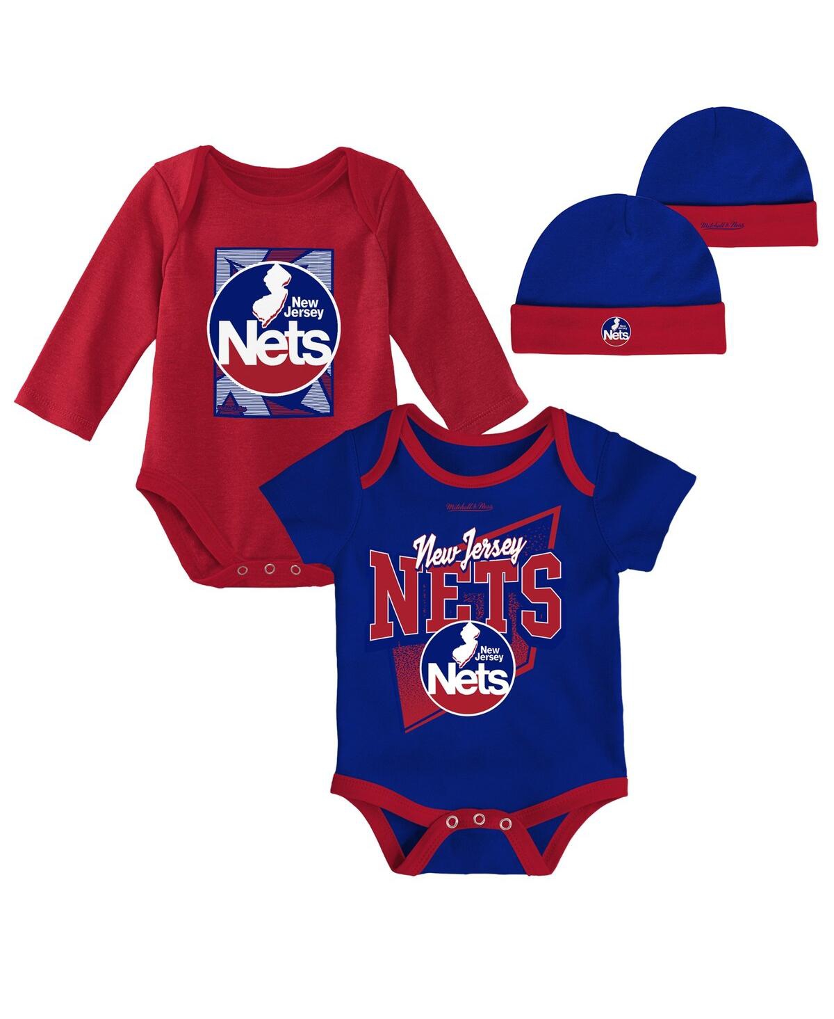Shop Mitchell & Ness Newborn And Infant Boys And Girls  Blue, Red New Jersey Nets 3-piece Hardwood Classic In Blue,red