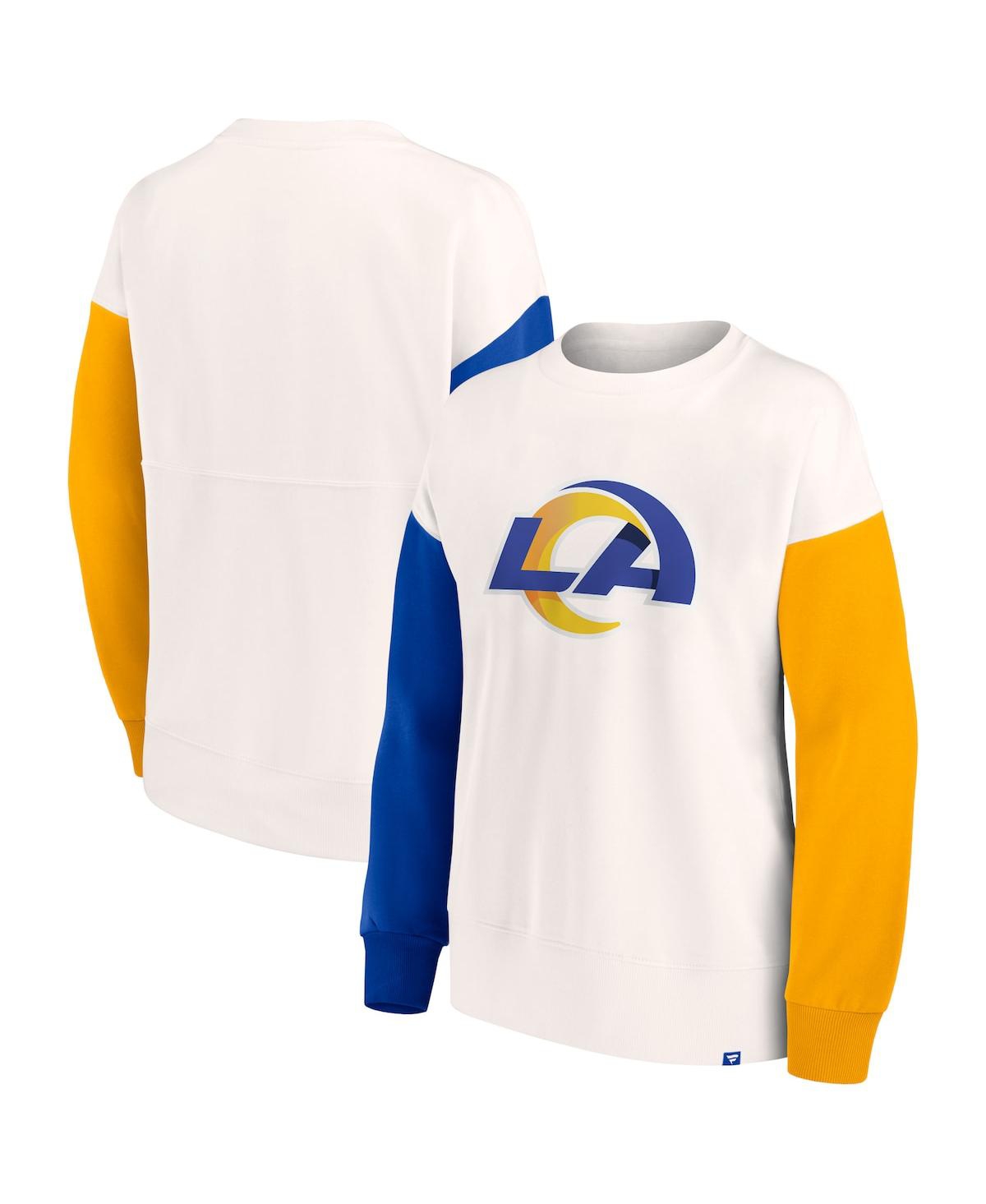 Shop Fanatics Women's  White Los Angeles Rams Colorblock Primary Logo Pullover Sweatshirt