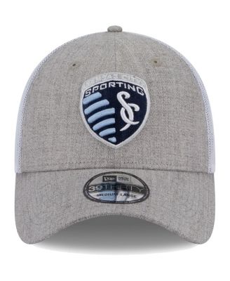 Men's Heather Gray, White Sporting Kansas City 39THIRTY Trucker Flex Hat