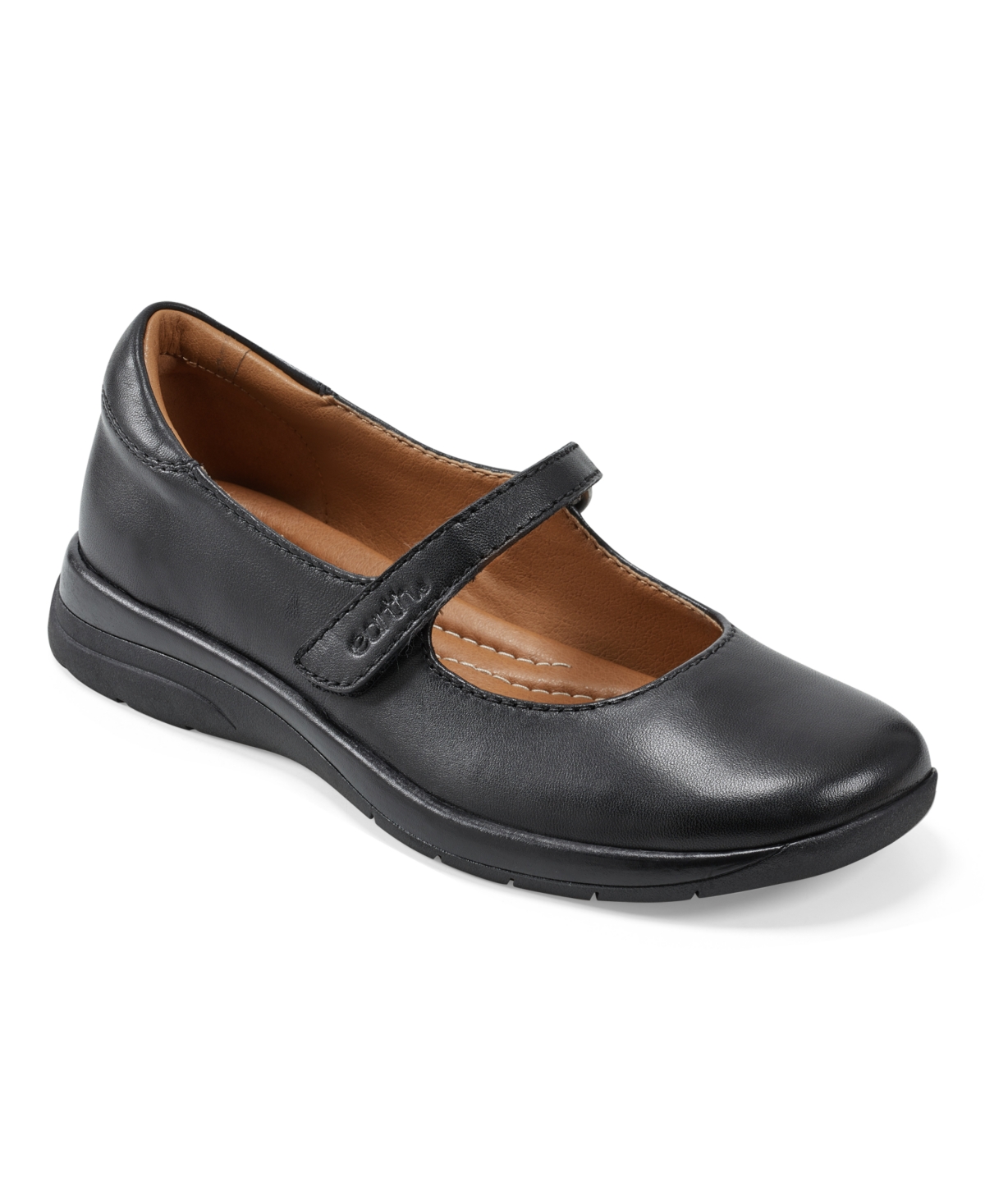 Shop Earth Women's Tose Round Toe Mary Jane Casual Ballet Flats In Black Leather