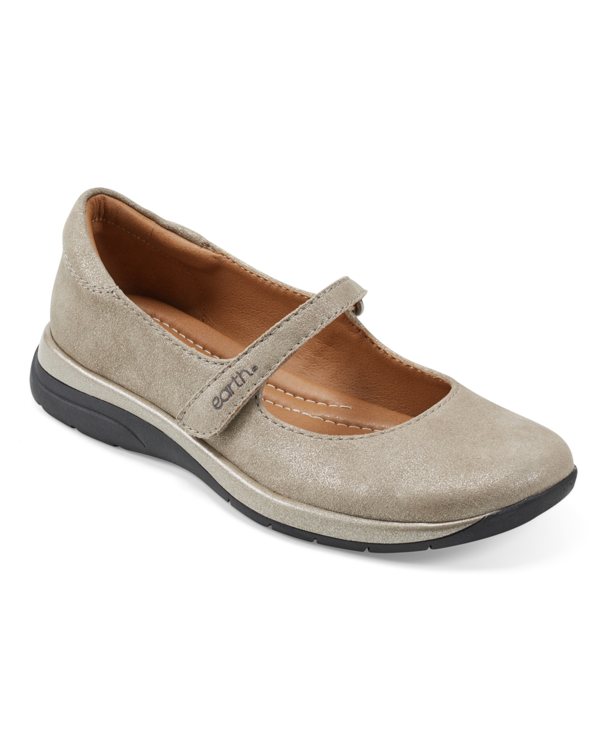 Earth Women's Tose Round Toe Mary Jane Casual Ballet Flats In Gold Suede