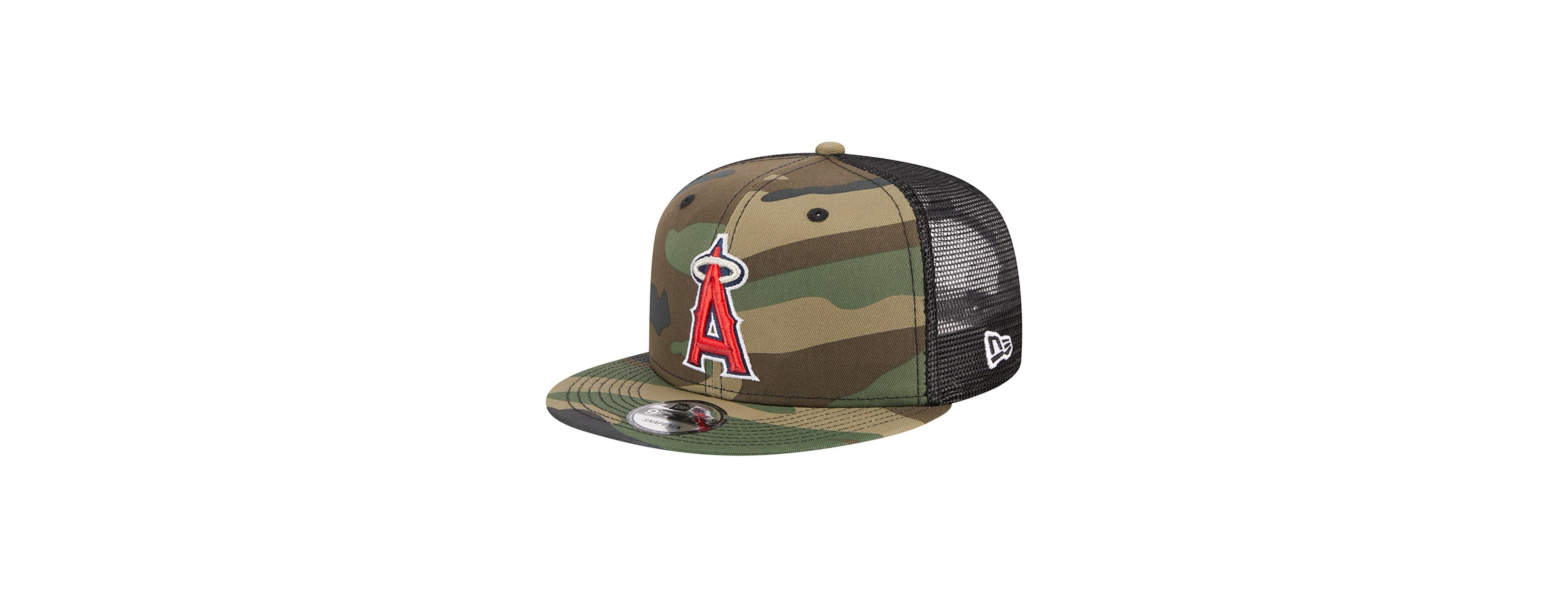 Men's New Era Camo Los Angeles Angels Woodland Camo Trucker 9FIFTY Snapback Hat