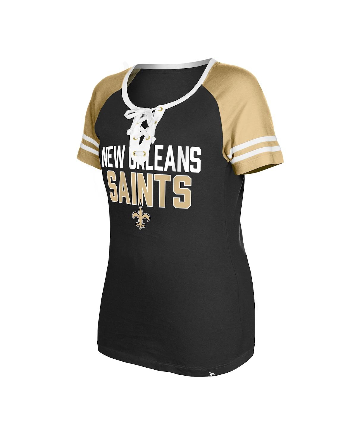 NEW ERA WOMEN'S NEW ERA BLACK NEW ORLEANS SAINTS RAGLAN LACE-UP T-SHIRT 