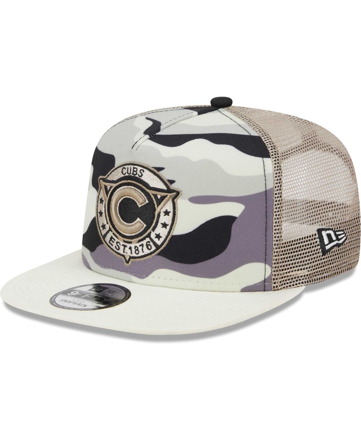 New Era Men's  White Chicago Cubs Chrome Camo A-frame 9fifty Trucker Snapback Hat