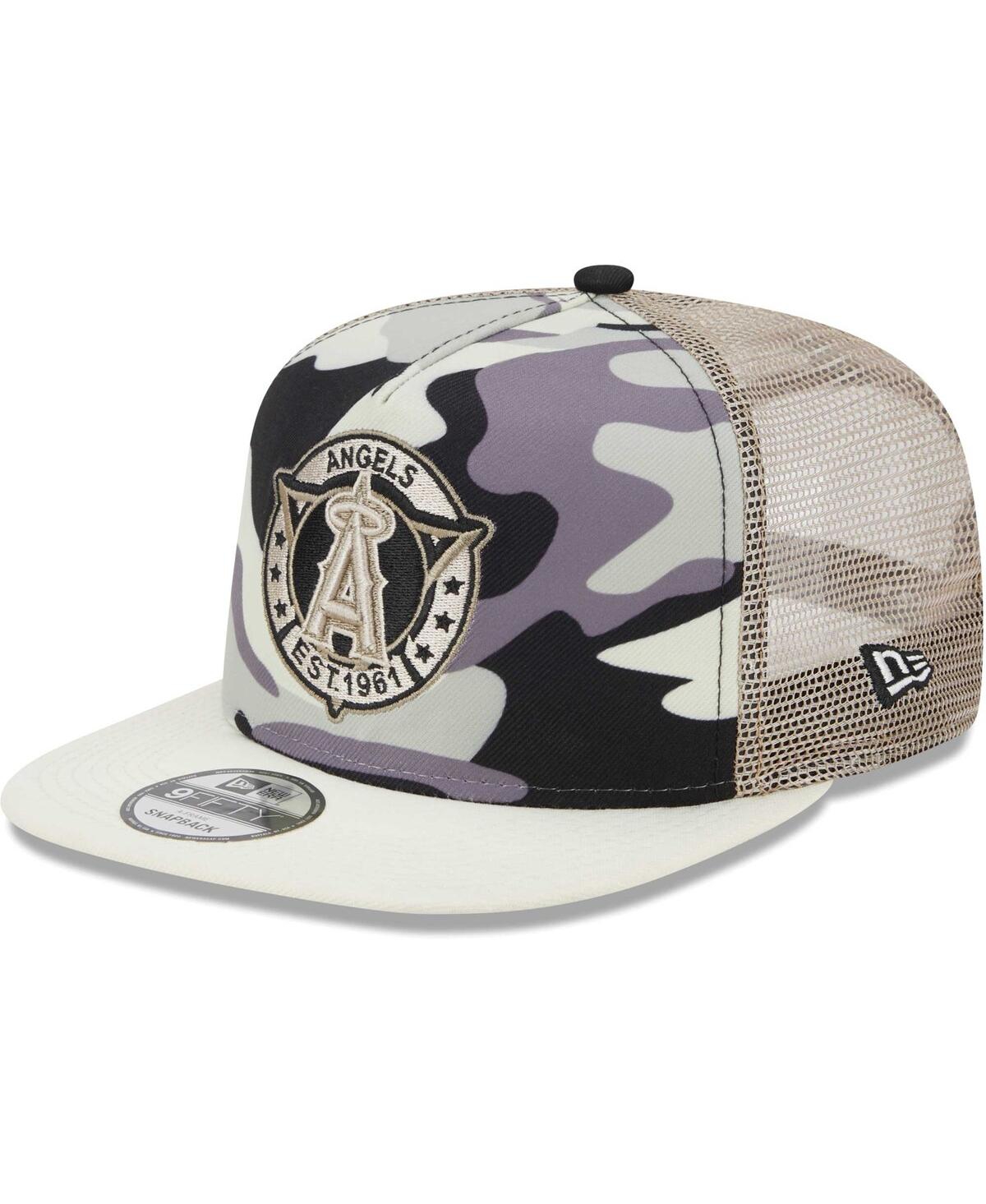 New Era Men's  White Los Angeles Dodgers Chrome Camo A-frame 9fifty Trucker Snapback Hat In White