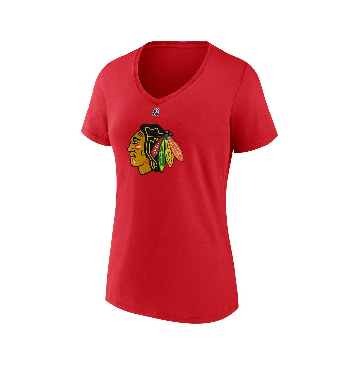Женская футболка Fanatics Connor Bedard Red Chicago Blackhawks 2023 NHL Draft Authentic Stack Player Name and Number V-Neck — фото 4