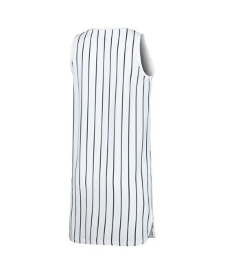 Women's White Detroit Tigers Reel Pinstripe Knit Sleeveless Nightshirt