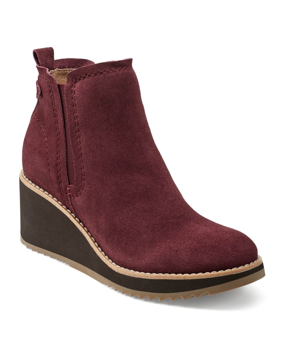 Earth Women's Cleia Slip-On Round Toe Casual Wedge Booties - Dark Red Suede