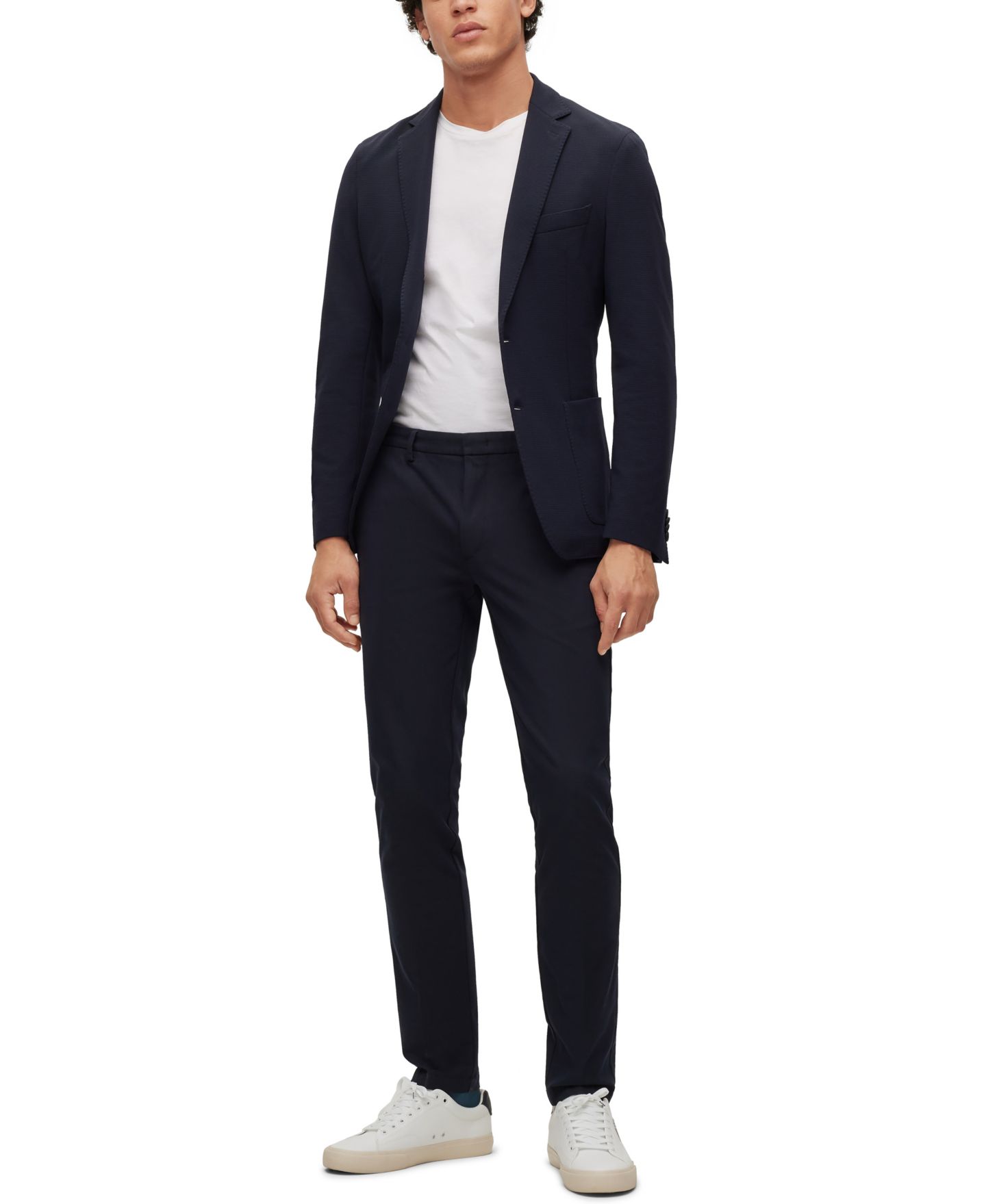 Мужские брюки Hugo Boss Stretch Cotton Blend Slim-Fit, цвет: Тёмный синий — фото 4