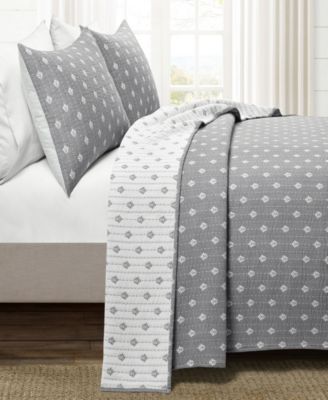 Hygge Kantha Pick Stitch Yarn Dyed Cotton Jacquard 3-Piece Quilt Set, King