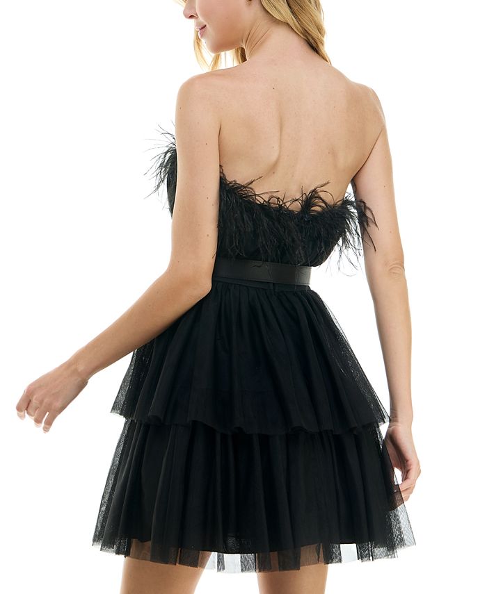 City Studios Juniors' Feather-Trim Strapless Fit & Flare Dress, Created ...