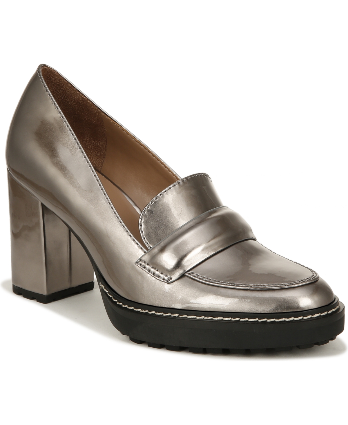 Shop Naturalizer Dabney High-heel Loafers In Pewter Grey Faux Leather