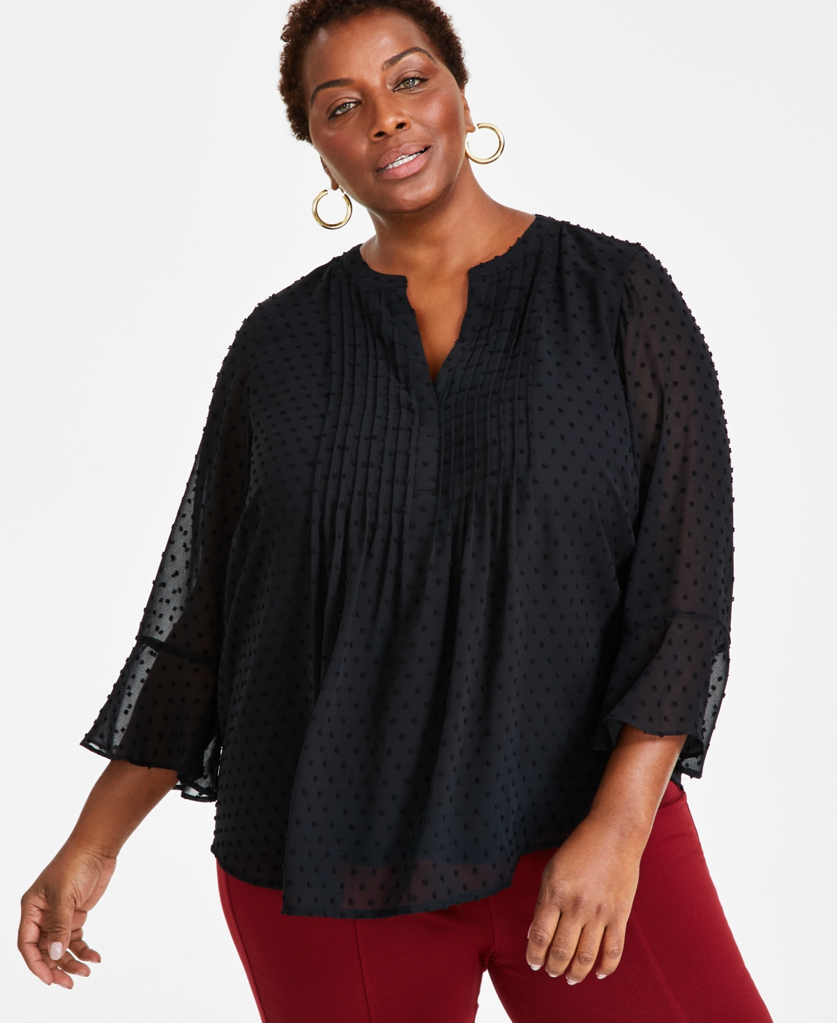 STYLE & CO PLUS SIZE PINTUCK BLOUSE, CREATED FOR MACY'S