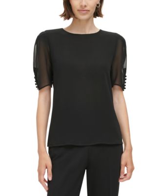 Calvin Klein Petite Elbow-Sleeve Crewneck Top