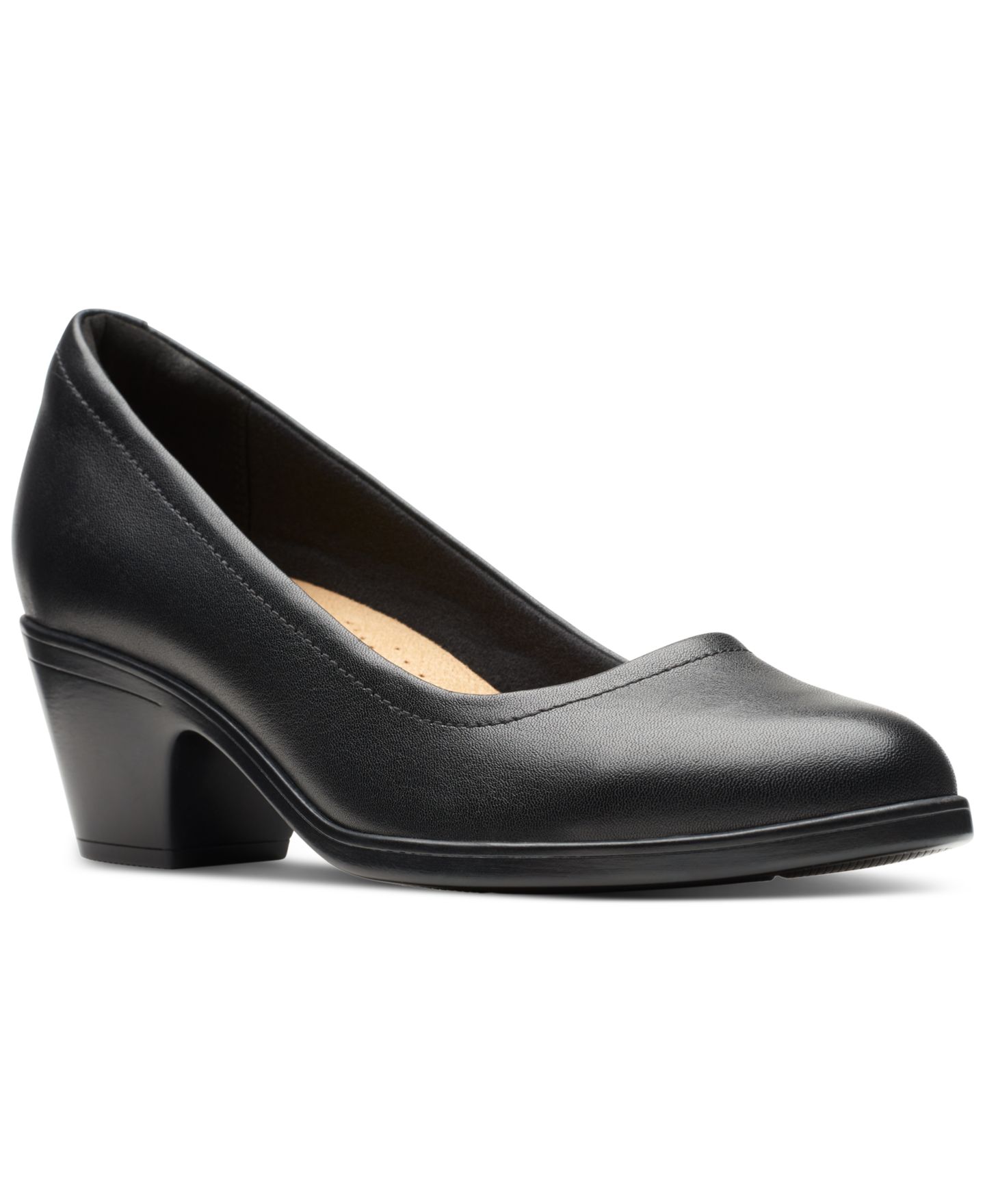 Женские туфли Clarks Emily Ruby Block-Heel Comfort Pumps, цвет: Чёрный кожаный — фото 1