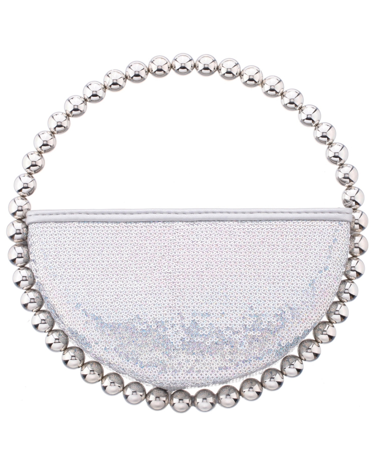 Sequin Circle Bag with Metallic Bead Handle - Silver Ab