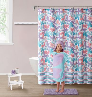 Juvi Butterfly Themed Fabric Shower Curtain Bathroom Set, 5-Pc.