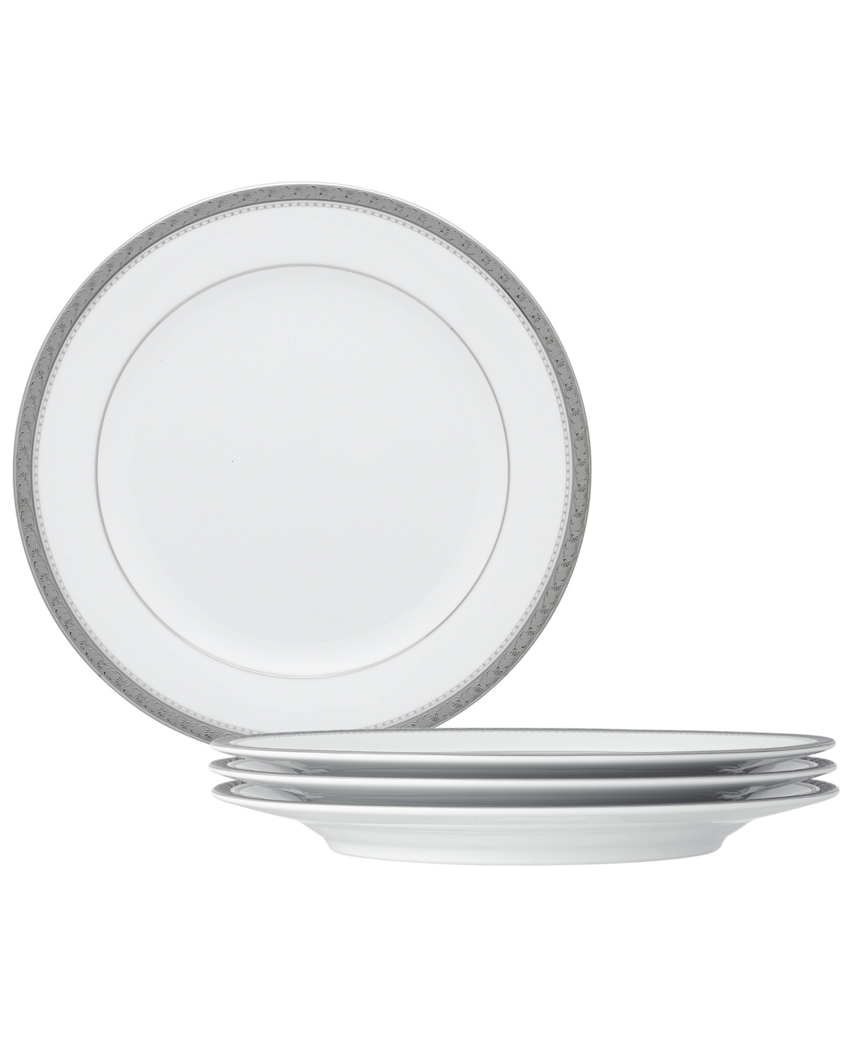 Noritake Charlotta Platinum 4 Piece 8.25" Salad Plates Set, Service For 4 In White