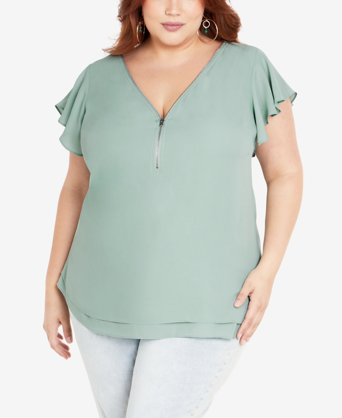City Chic Women's Zip Fling V-neck Top