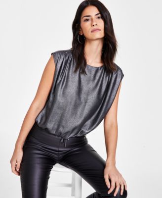 Bar III - Women's Metallic Blouson Top, Created for Macy's