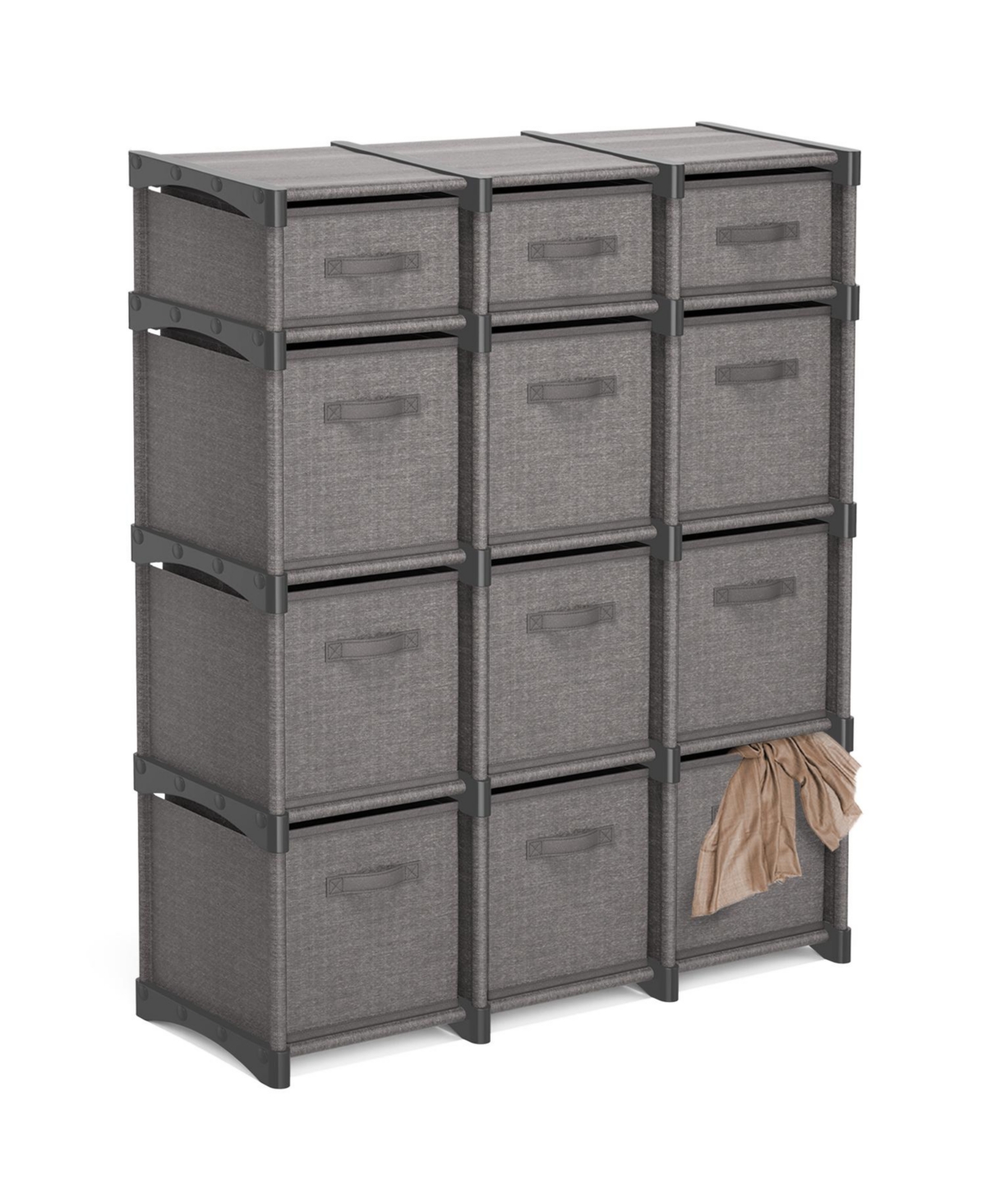 Heavy Duty 12 Cube Storage Organizer with Fabric Storage Bins - Black
