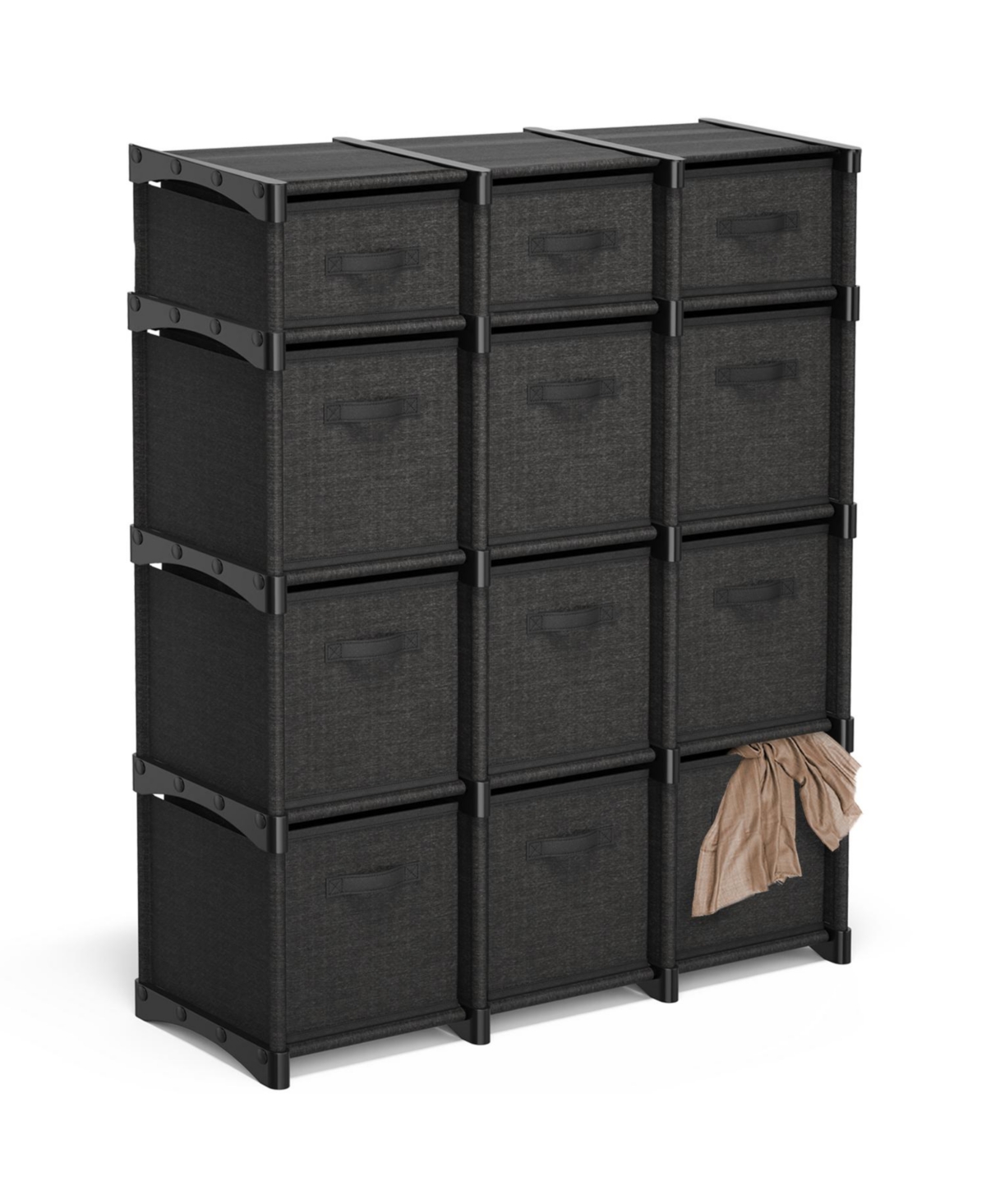 Heavy Duty 12 Cube Storage Organizer with Fabric Storage Bins - Black