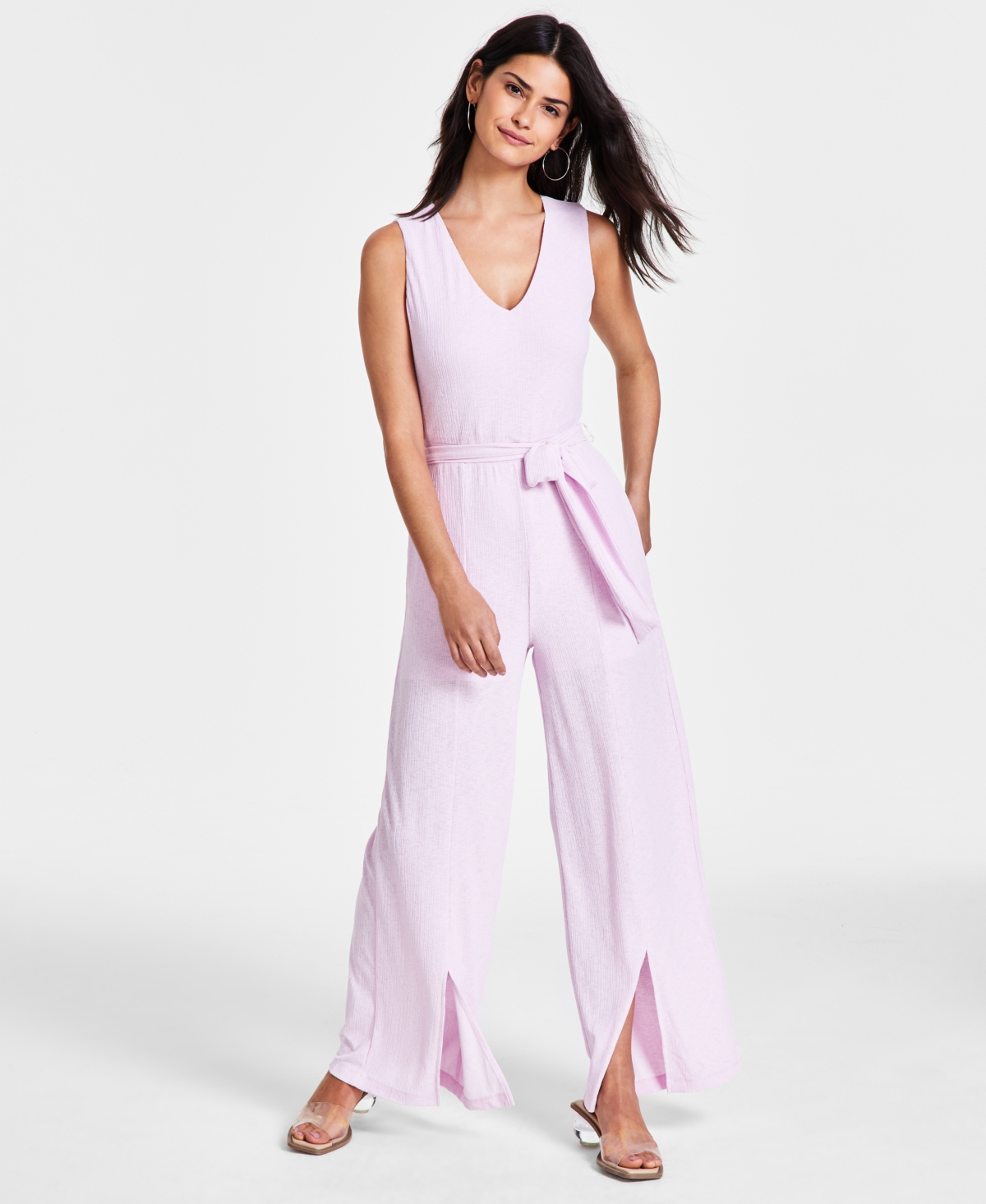 BAR III WOMEN'S V-NECK WIDE-LEG JUMPSUIT, CREATED FOR MACY'S