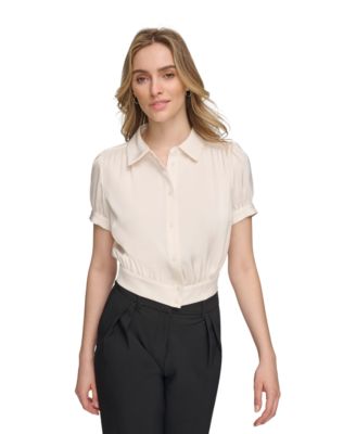Calvin Klein - Women's X-Fit Short-Sleeve Button Front Blouse