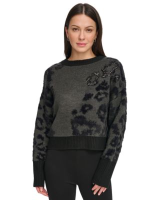 Women's Animal-Pattern Textured Contrast Sweater