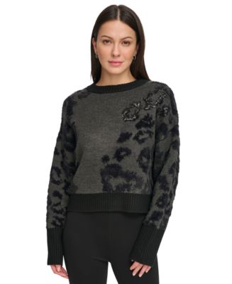 DKNY Women's Animal-Pattern Textured Contrast Sweater - Macy's