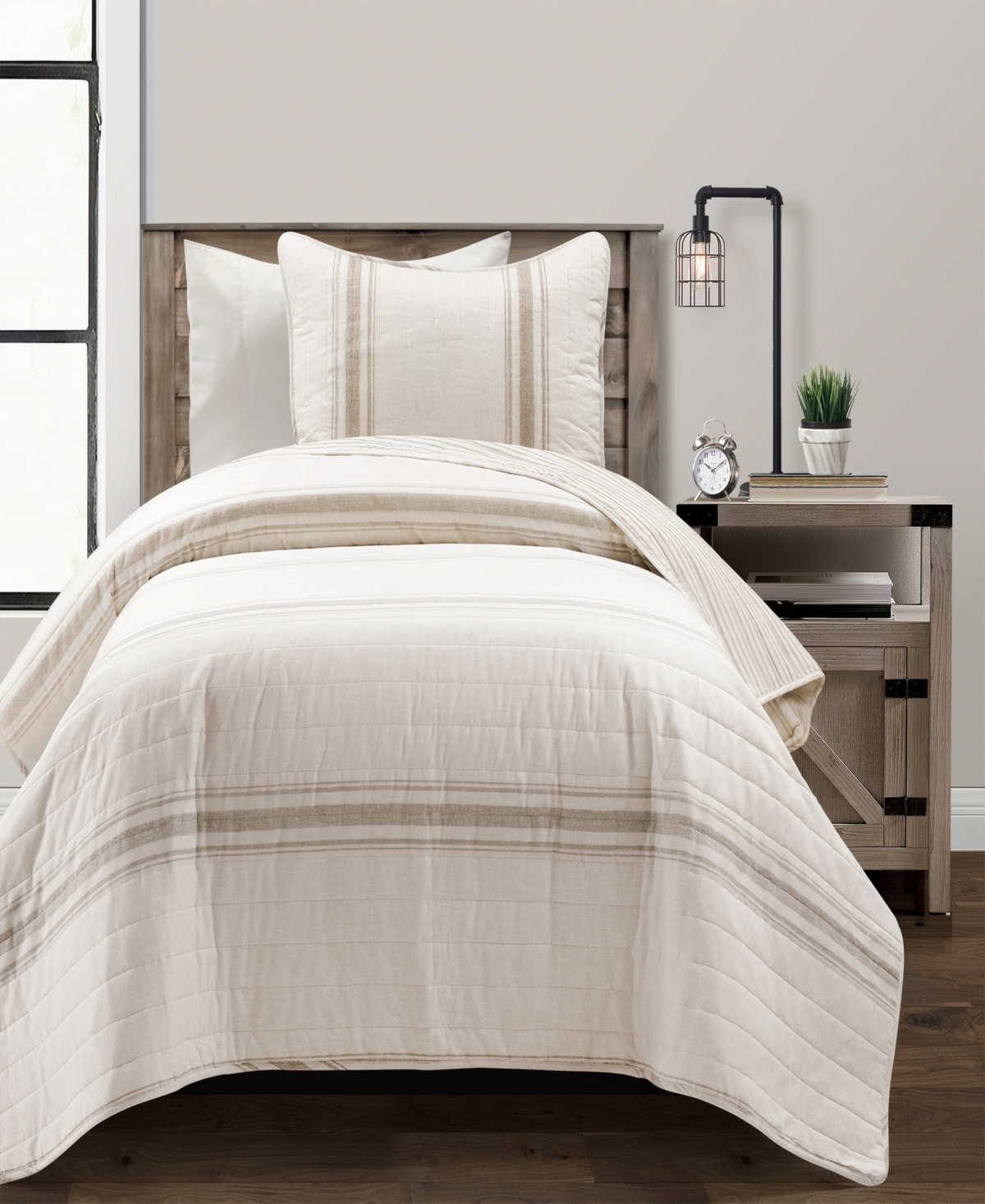 Lush Decor Farmhouse Stripe Reversible Cotton 2-Piece Quilt, Xl