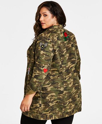 Nina Parker Trendy Plus Size Patched Camo-Print Jacket - Macy's