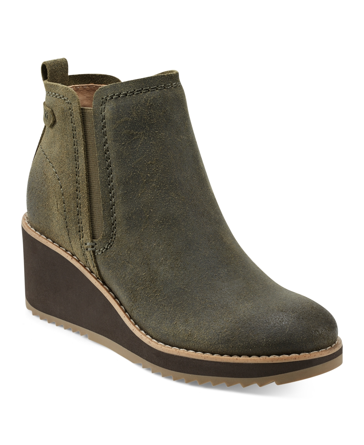 Earth Women's Cleia Slip-on Round Toe Casual Wedge Booties In Dark Green Suede