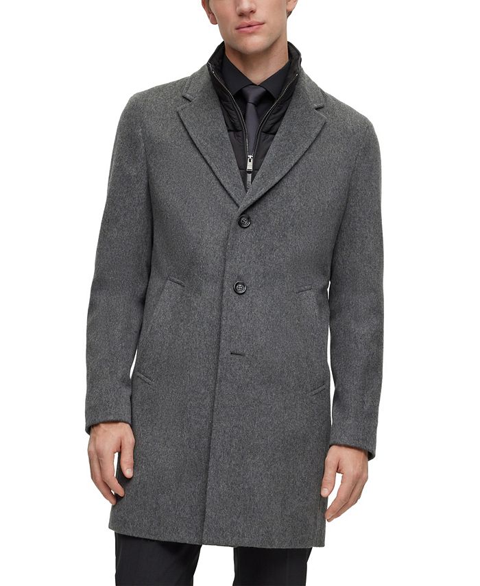Hugo Boss Men's Wool-Blend Zip-Up Coat - Macy's