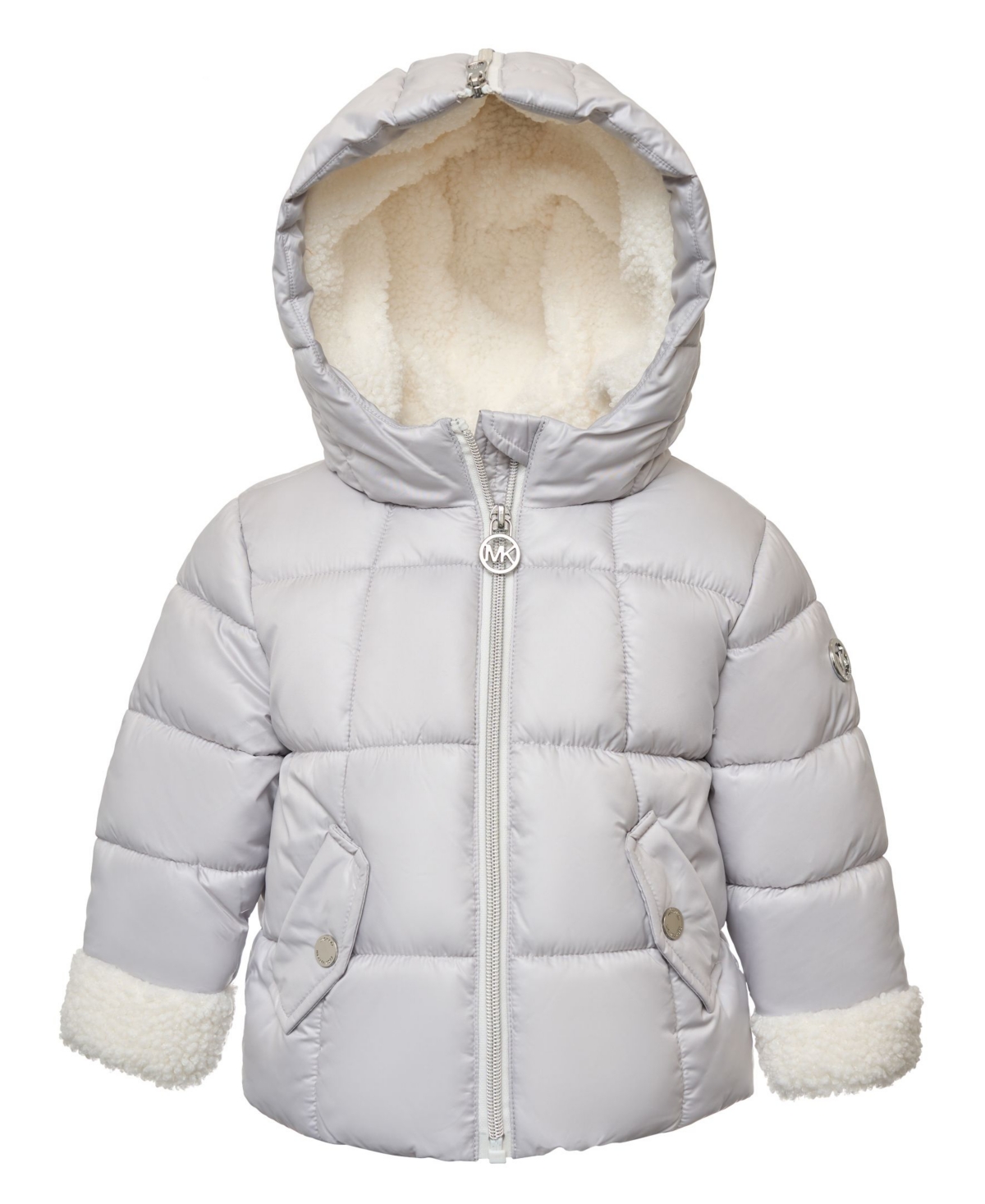 Michael Kors Baby Girls Berber Cuff Split Zip Hood Puffer Jacket In Aluminum