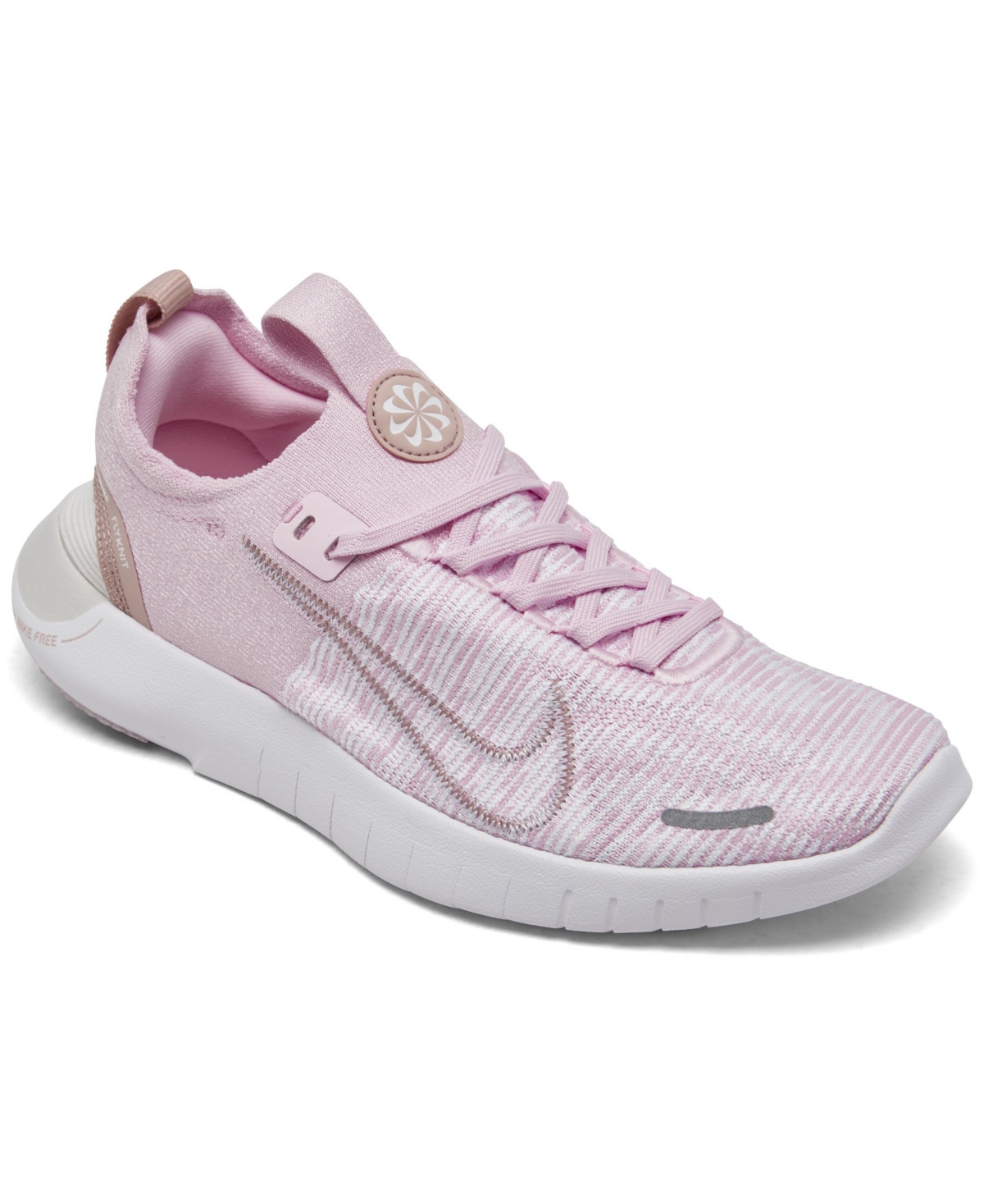 Shop Nike Women's Free Run Flyknit Next Nature Running Sneakers From Finish Line In Pink Foam,white