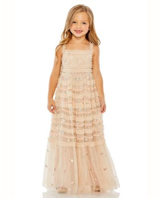 Mac Duggal Big Girls Sleeveless Floral Embroidered Tiered Long Gown - Macy's