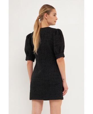 Women's Puff Sleeve Tweed Mini Dress