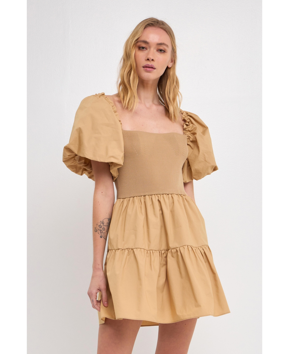 English Factory Women's Mix-media Mini Dress with Corset Detail