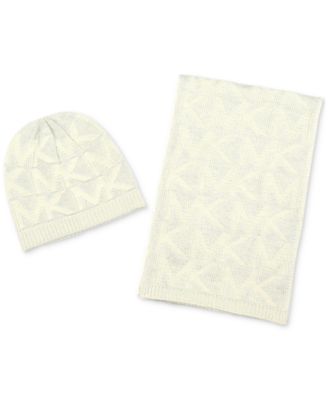 Women's Debossed Knit Metallic Beanie & Scarf Set